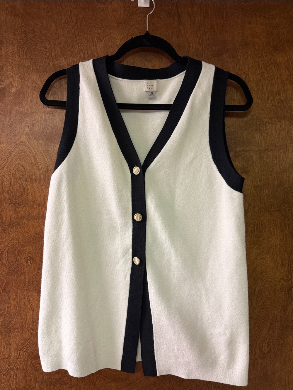 a new day White and Black Button-Front Knit Vest